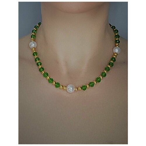 Колье VERBA Обворожительное колье с кристаллами, жемчуг имитация, длина 40 см, зеленый