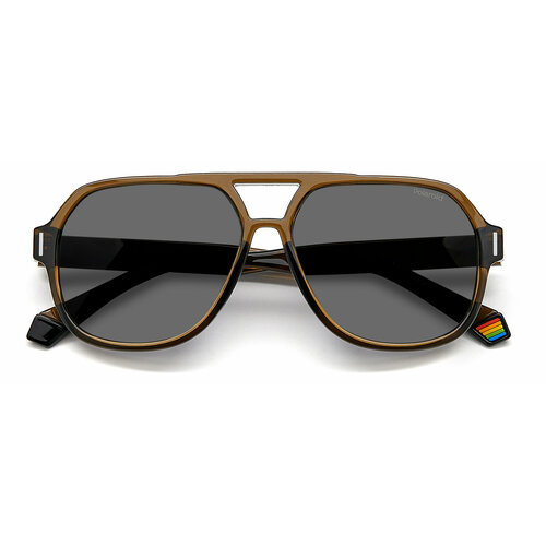 фото Солнцезащитные очки polaroid, авиаторы, с защитой от уф, поляризационные, коричневый