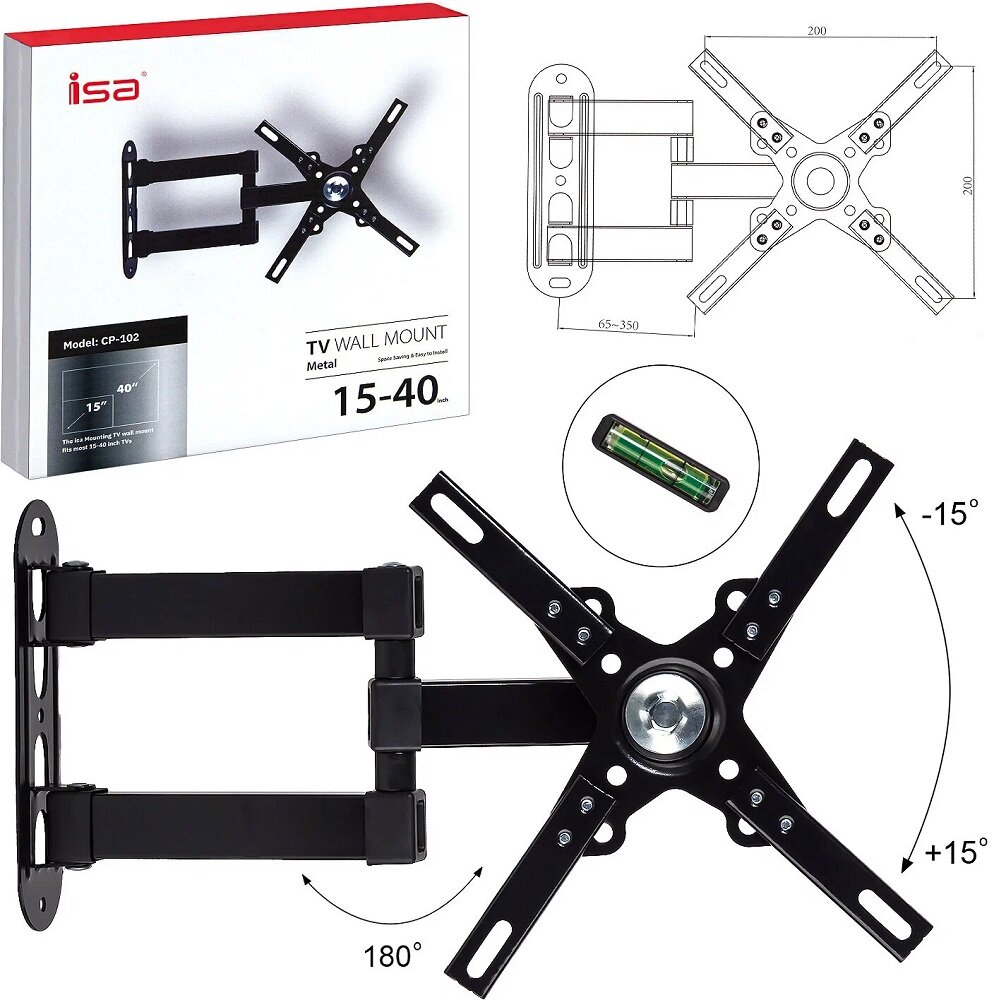 Кронштейн для TV 15"-40" CP102 iSA, настенный, поворотный, черный
