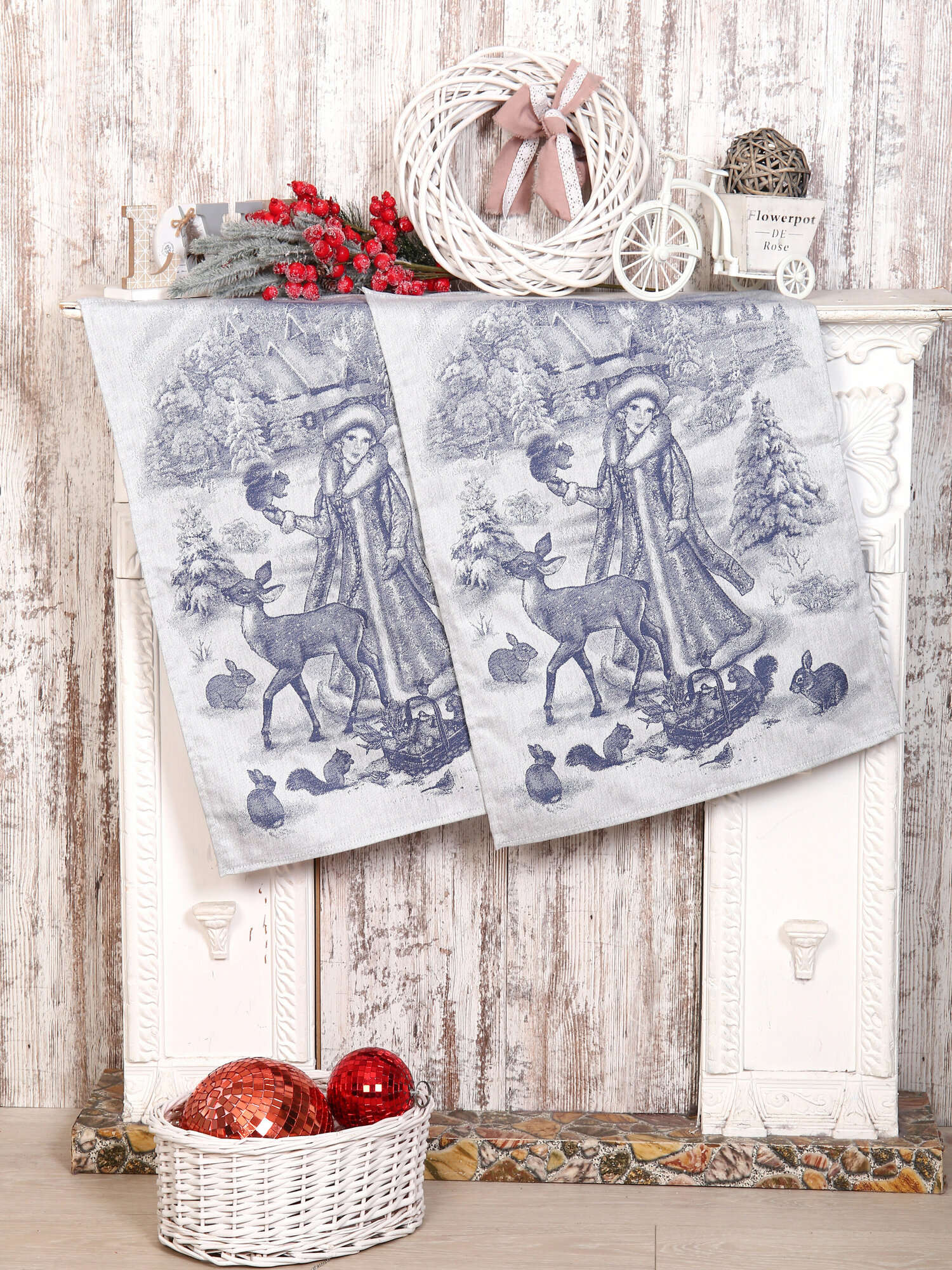 фото "Яковлевский лён" - жаккардовое полотенце "Снегурочка", красный, 50х70