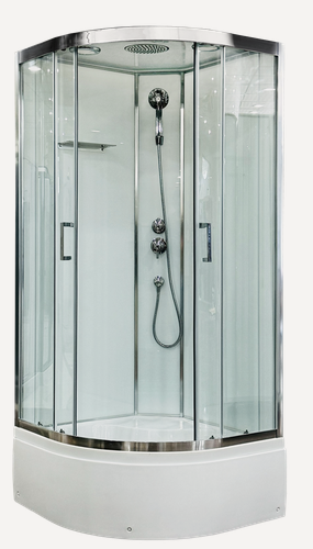 Изображение товара Душевая кабина Royal Bath FATO 100*100*215 стекло прозрачное, средний поддон, хромированный профиль