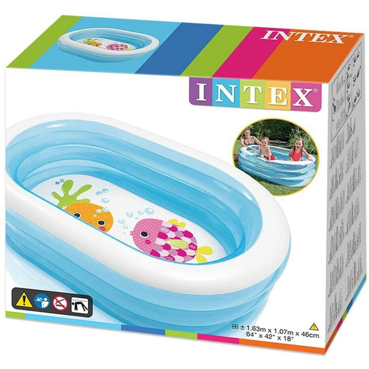 Бассейны Детские Детский надувной бассейн Intex 163х107х46см Морские друзья 230л, от 3 лет