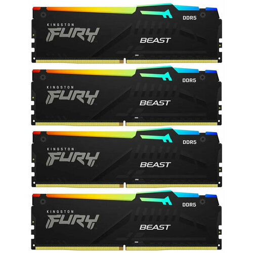 Оперативная память Kingston DDR5 64Gb 4x16Gb 5200MHz Fury Beast Black RGB KF552C40BBAK4-64 23799₽
