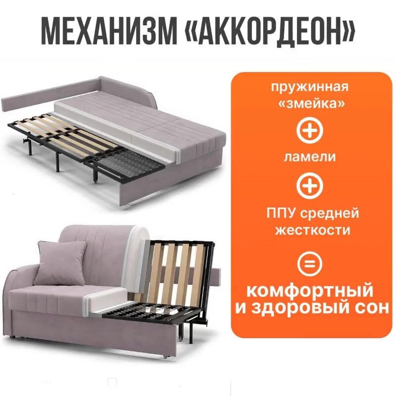 Диван-кровать раскладной Прямой на металлокаркасе, Аккордеон, 180х200 спальное место, Турин Серый — фото 1