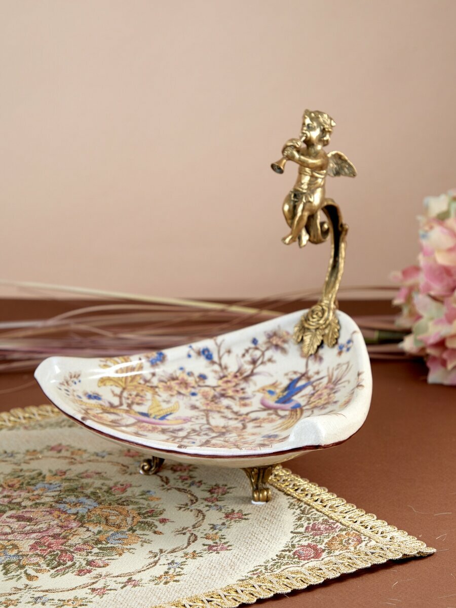 31G2575/C925HC/HY0043 Блюдо с ангелом 21х20х20см, Фарфор, бронза, Glasar