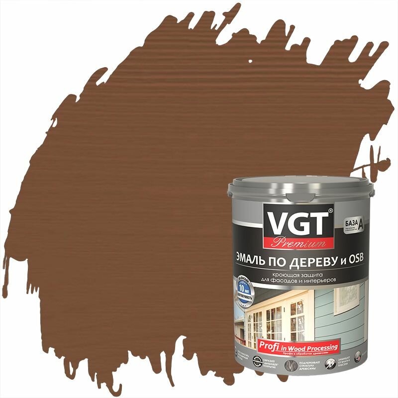 Эмаль по дереву и OSB VGT Premium полуматовая (25кг) шоколадный