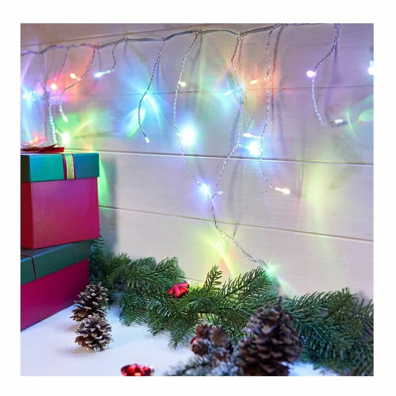 Гирлянда-бахрома светодиодная Айсикл 1.8 х 0.5 м, мультиколор