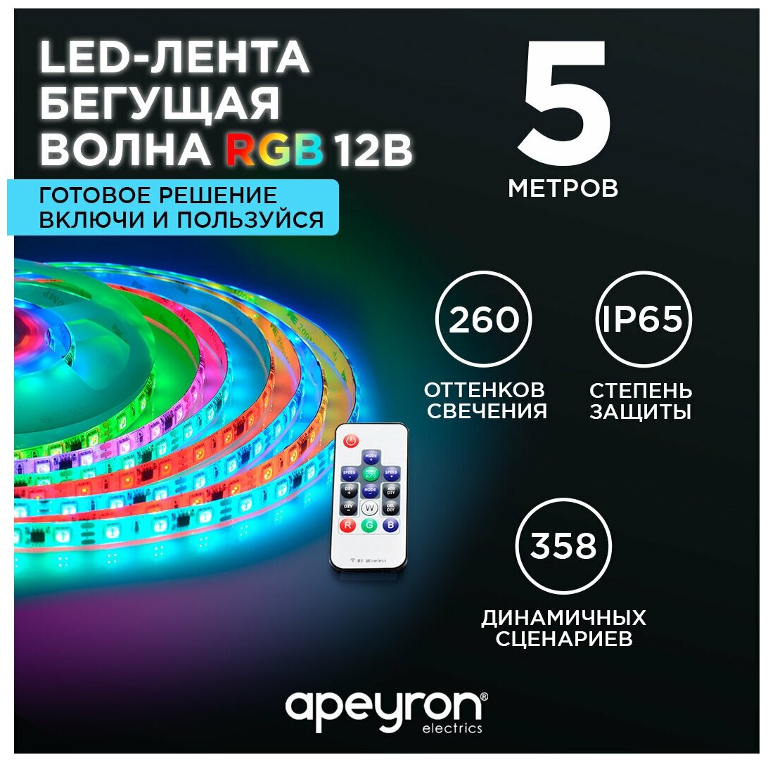 Комплект светодиодной ленты RGB 85ЦЛ с напряжением 12В обладает разноцветным цветом свечения - 260 оттенков