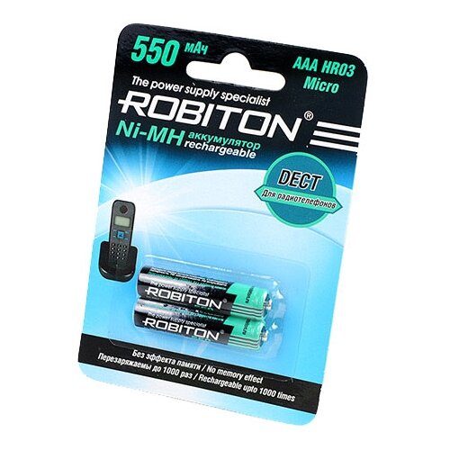 Аккумулятор Ni-Mh 550 мА·ч 1.2 В ROBITON DECT AAA HR03 Micro 550, в упаковке: 2 шт. аккумулятор robiton 2200мнsc high power ni мн 1 2 в 2200 мач набор комплект из 12 штук