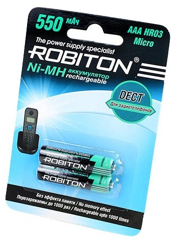 Аккумулятор Ni-Mh 550 мА·ч 1.2 В ROBITON DECT AAA HR03 Micro 550