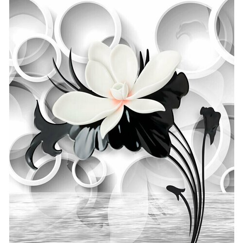 Моющиеся виниловые фотообои Цветы у воды черно-белое 3D, 250х270 см