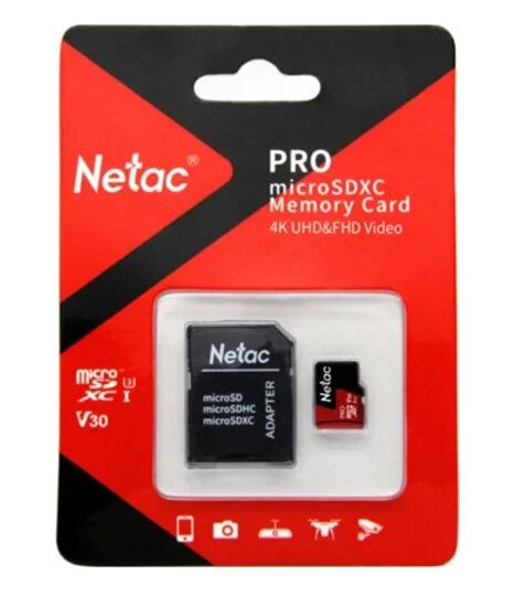 Карта памяти Netac P500 PRO MicroSDXC 256Gb Сlass 10 UHS-I 100MB/s + ADP (NT02P500PRO-256G-R)