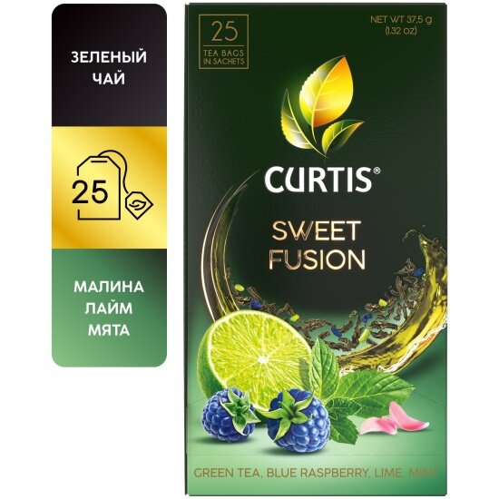 Чай зеленый Curtis "Sweet Fusion" 25 пакетиков c лаймом синей малиной и мятой