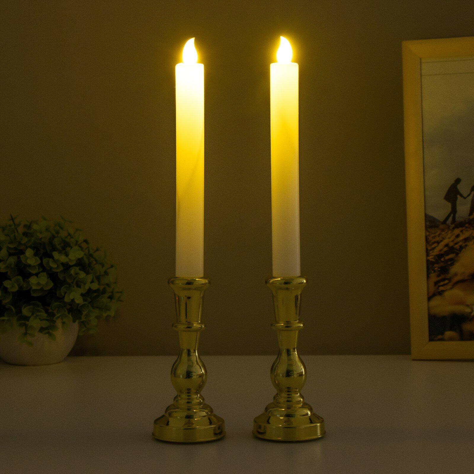 Ночник "Свечи" LED от батареек золото 5,5х5,5х30 см - фотография № 7