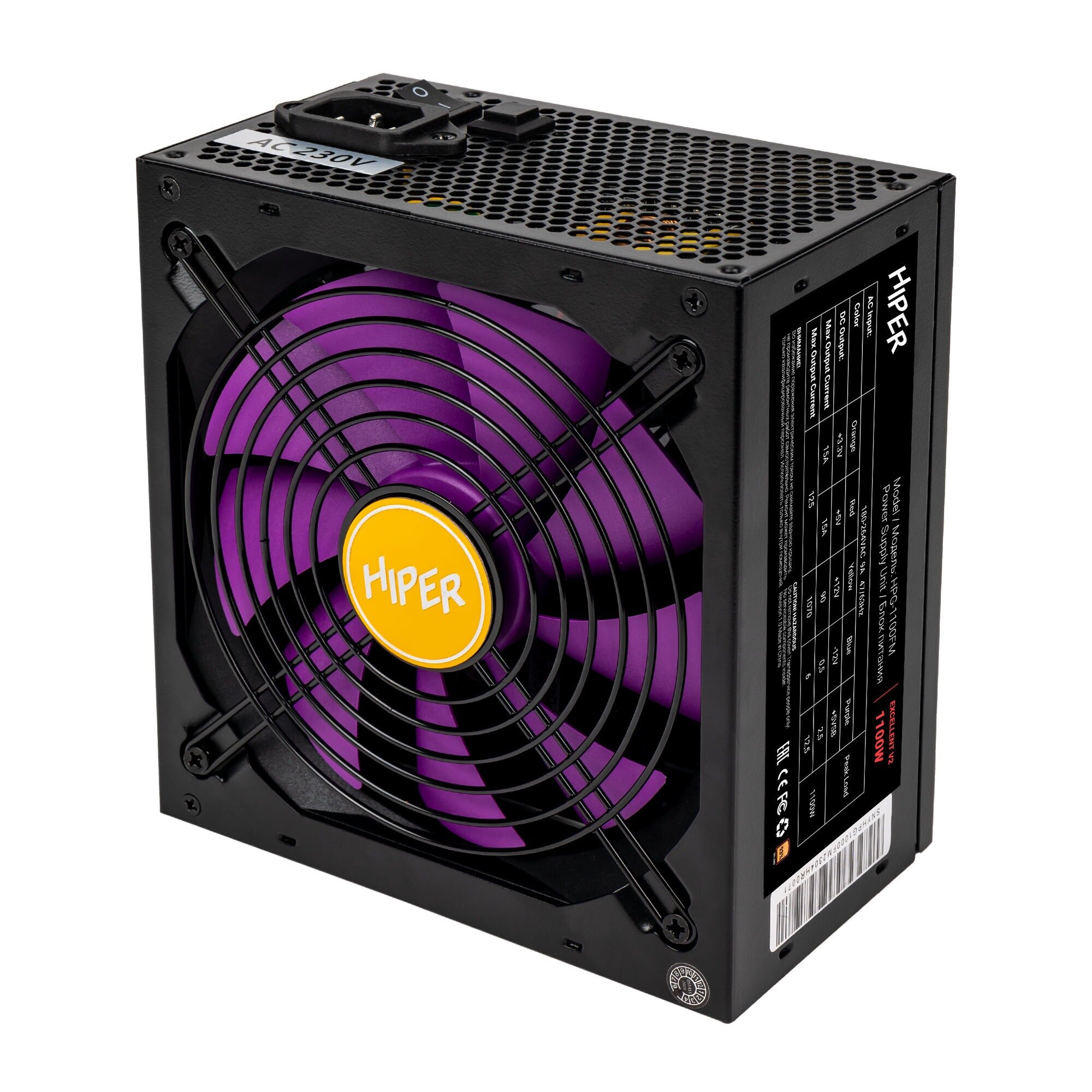 Блок питания ATX HIPER 1100W, 80+Gold, APFC, 140mm fan, full modular - фото №13