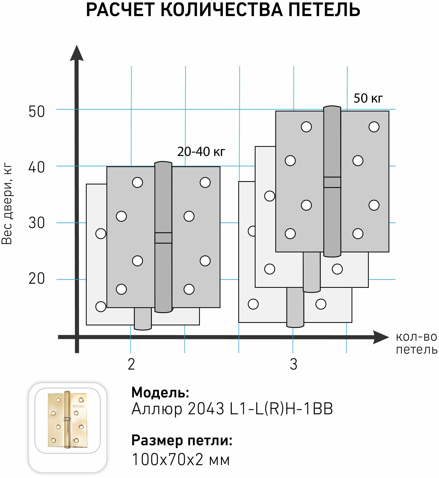 Петля дверная (2 штуки) правая аллюр 2043 L1-RH-1BB-CP, цвет хром 100х70