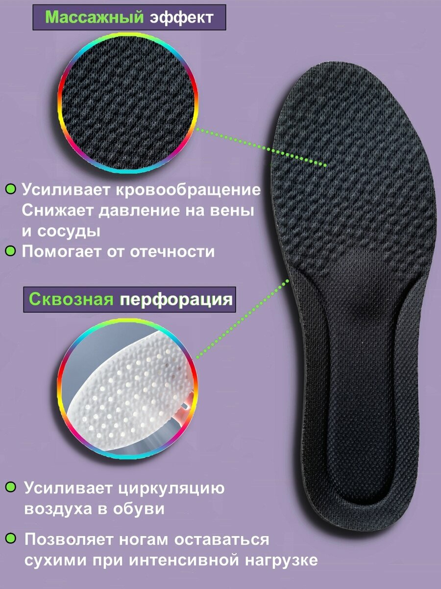 ToTop/ Стельки анатомические мягкие для любой обуви и спортивных кроссовок (от усталости и боли в ногах, при стоячей работе, пяточных шпорах, варикозе), женские, мужские. Цвет: черный, белый. Размер: 40,41,42,43,44