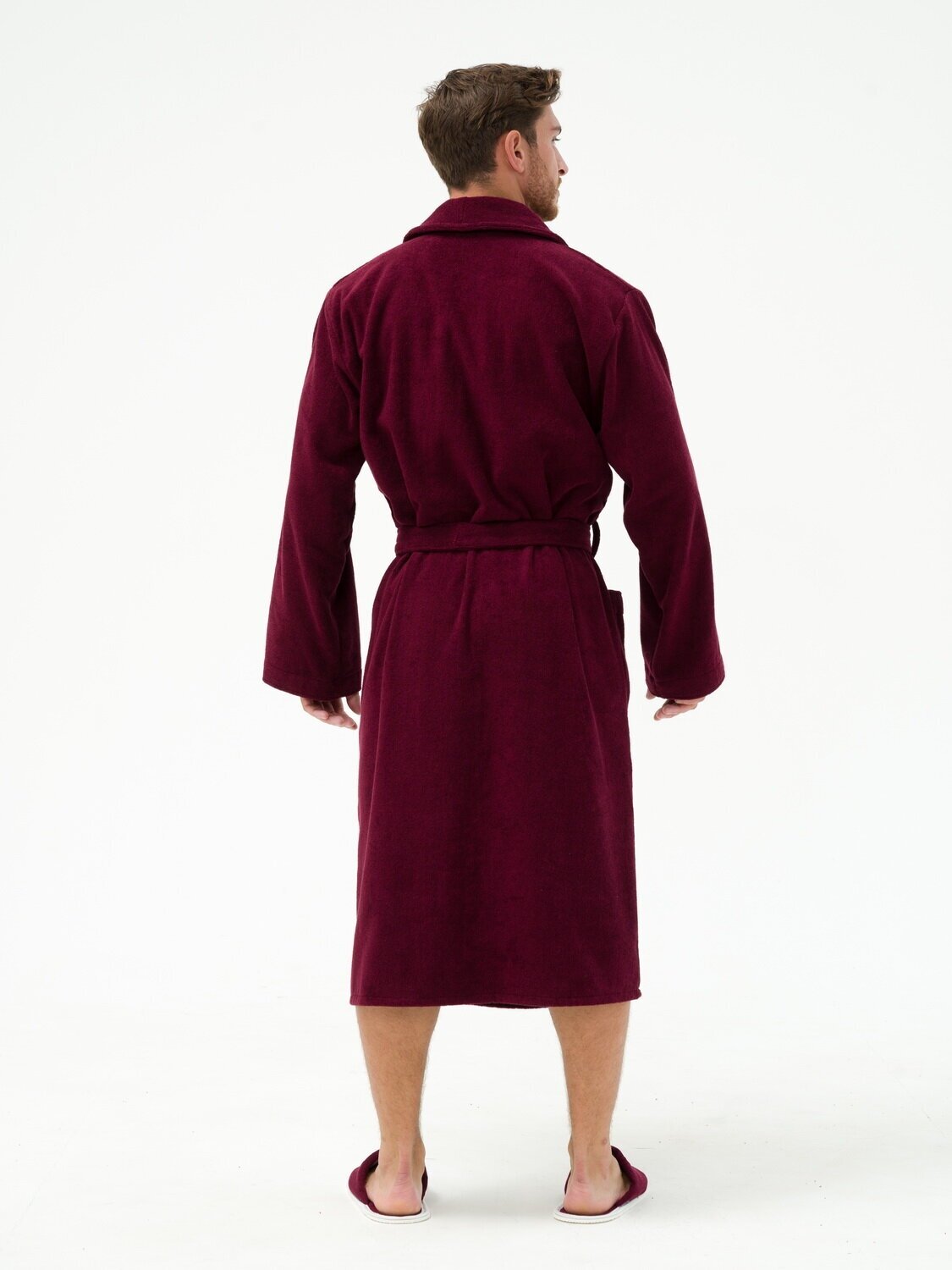 Мужской махровый халат с шалькой, темно-бордовый - фотография № 10