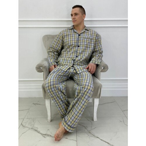 фото Пижама nuage.moscow, рубашка, брюки, карманы, пояс на резинке, размер 48, мультиколор