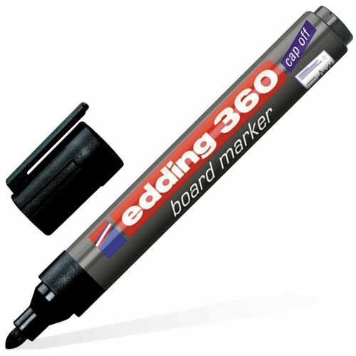 Маркер стираемый для белой доски черный, EDDING 360, 1,5-3мм, E-360/1, - Комплект 5 шт.(компл.) комплект 4 шт маркер стираемый для белой доски черный edding 360 1 5 3 мм e 360 1
