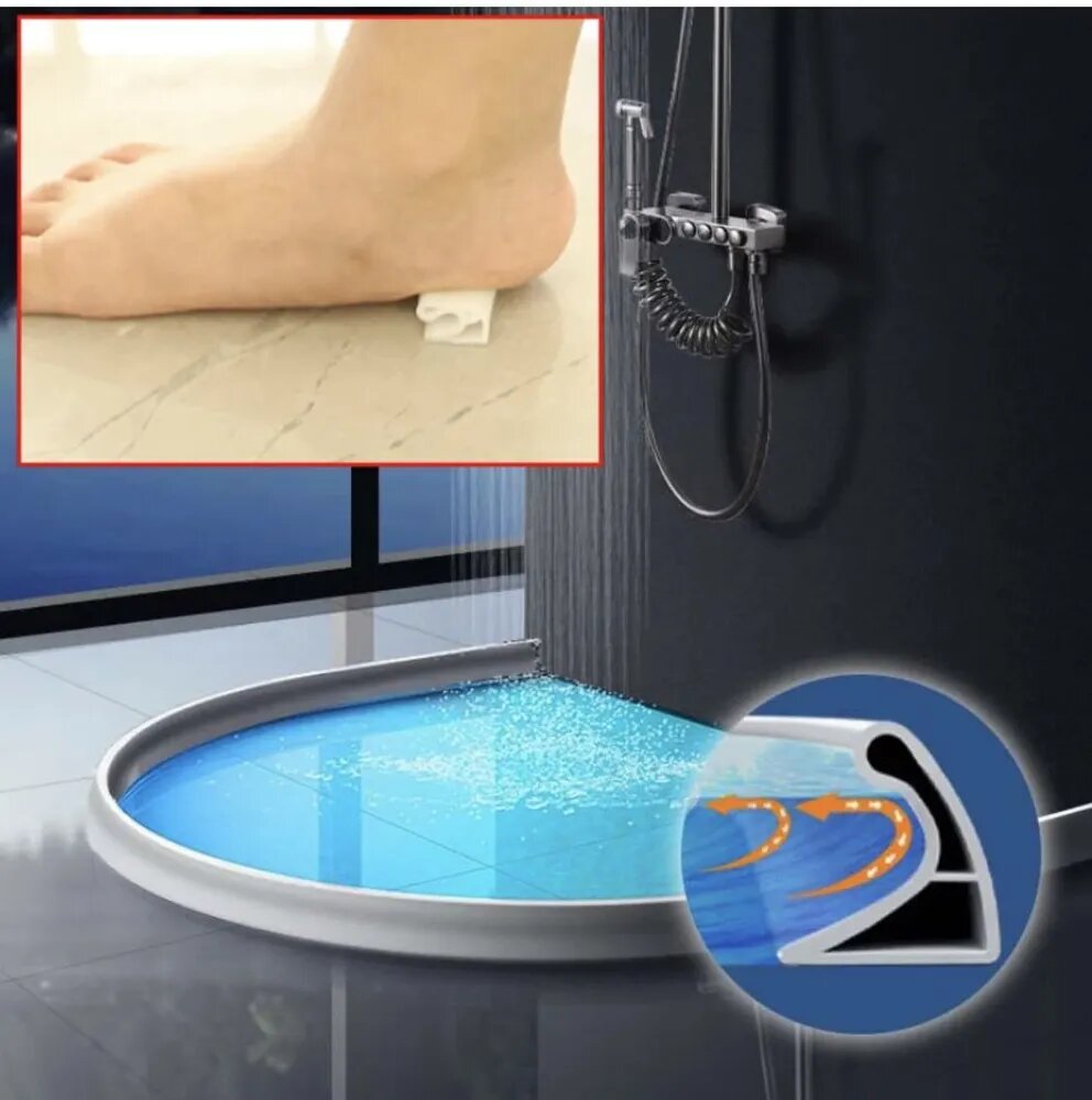Силиконовый гибкий водный барьер для ванной комнаты душа душевой  самоклеящийся бордюр удерживающая полоса для воды белый 1 м