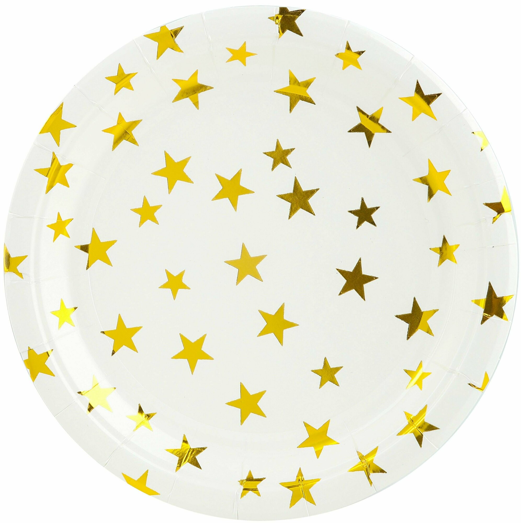 Тарелки одноразовые бумажные/Набор одноразовых бумажных тарелок для праздника (9'/23 см) Золотые звезды, Белый/Золото, Металлик, 6 шт.