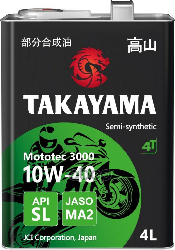 Масло Моторное Полусинтетическое Для Четырехтактных Двигателей Takayama Mototec 3000 4T Sae 10W-40 Api Sl Jaso Ma-2 4Л (Мета.