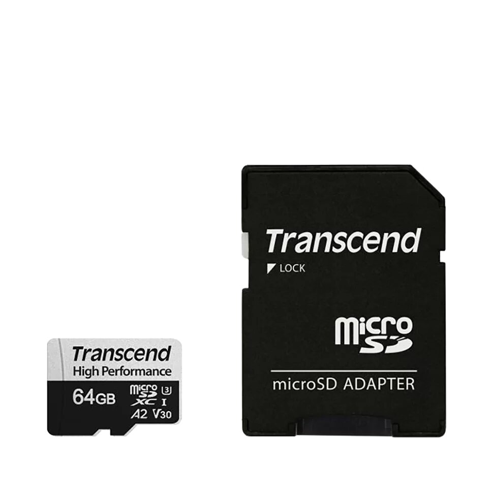 Карта памяти MicroSDXC 64 Gb CL10 (UHS-1) Transcend с адаптером