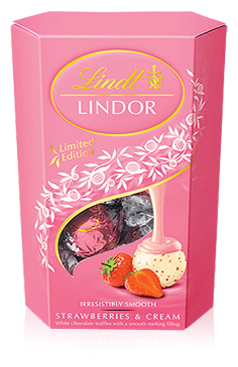 Шоколадные конфеты Lindor Strawberries&Cream от Lindt (трюфельный белый шоколад с клубникой) 200 г (Финляндия)