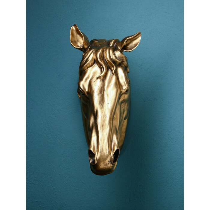 Настенная фигура "Голова коня", полистоун, 60 см, золото, 1 сорт, Иран