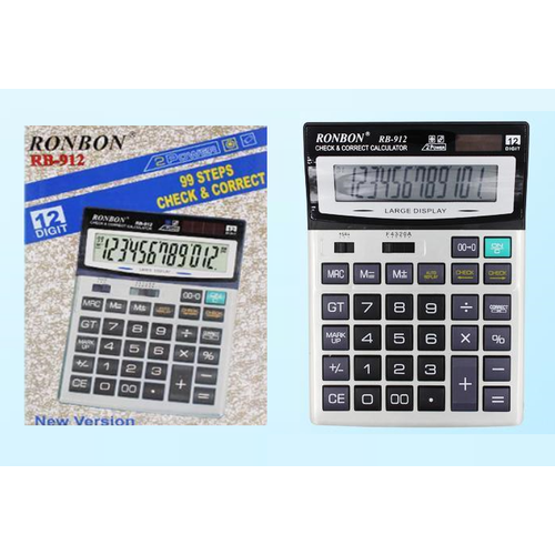 Калькулятор настольный 12-разрядный RB-912 2 вида питания 213*157 (черный/серебристый корпус, картонная упаковка) (4328)