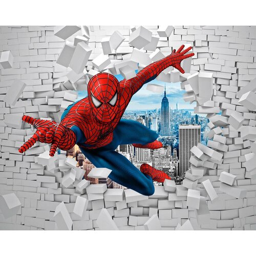 Моющиеся виниловые фотообои Человек-паук. Сквозь стену 3D детские, 350х280 см