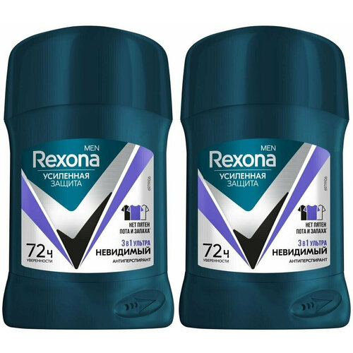 Антиперспирант Rexona, стик, Ультраневидимый, 50 мл, 2 шт. rexona антиперспирант карандаш men ультраневидимый 50 мл 6 шт