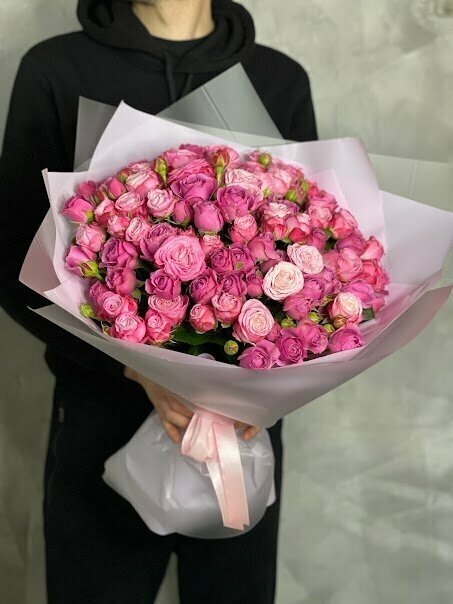 Букет Пионовидные кустовые розовые розы 101 шт, красивый букет цветов, шикарный, цветы премиум, роза.