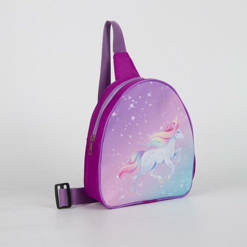 Рюкзак детский через плечо, отдел на молнии, цвет фиолетовый, Единорог
