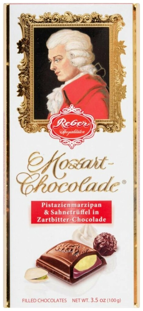 Шоколад Reber Mozart Chocolade Горький шоколад с фисташковым пралине, 100 г - фотография № 10