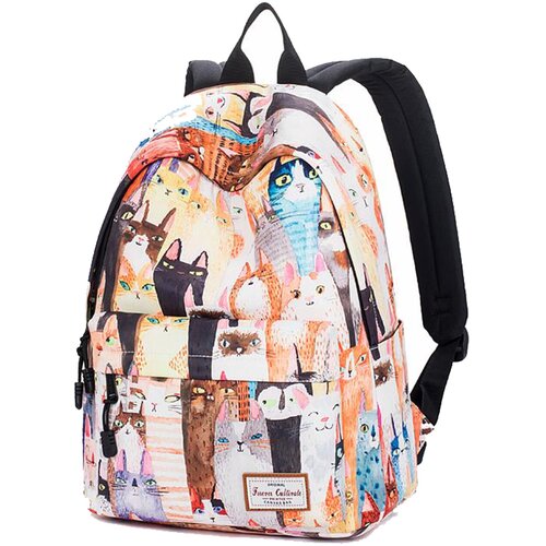 Рюкзак школьный Forever Cultivate 9012к8, для девочки, с влагозащитой, с котиками, бежевый/черный