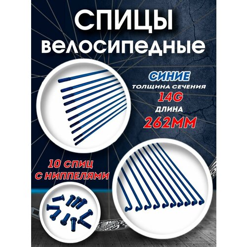 Спицы 262 мм x 14G с ниппелями стальные синие