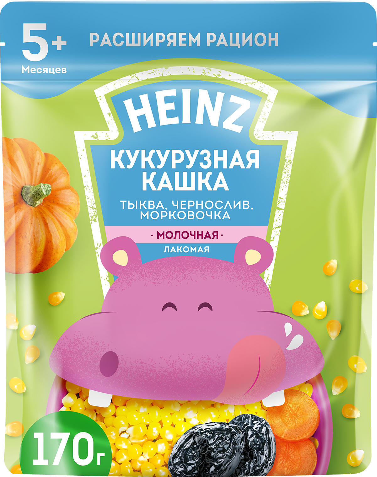 Каша кукуруза молочная Heinz Лакомая Тыква, чернослив, морковочка, с 5 месяцев