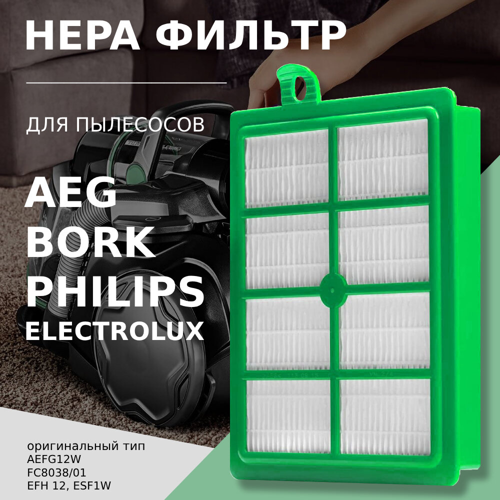 HEPA фильтр для пылесосов Electrolux Bork Philips AEG (EFH12W EFH13W EFS1W FC8031 FC8038)