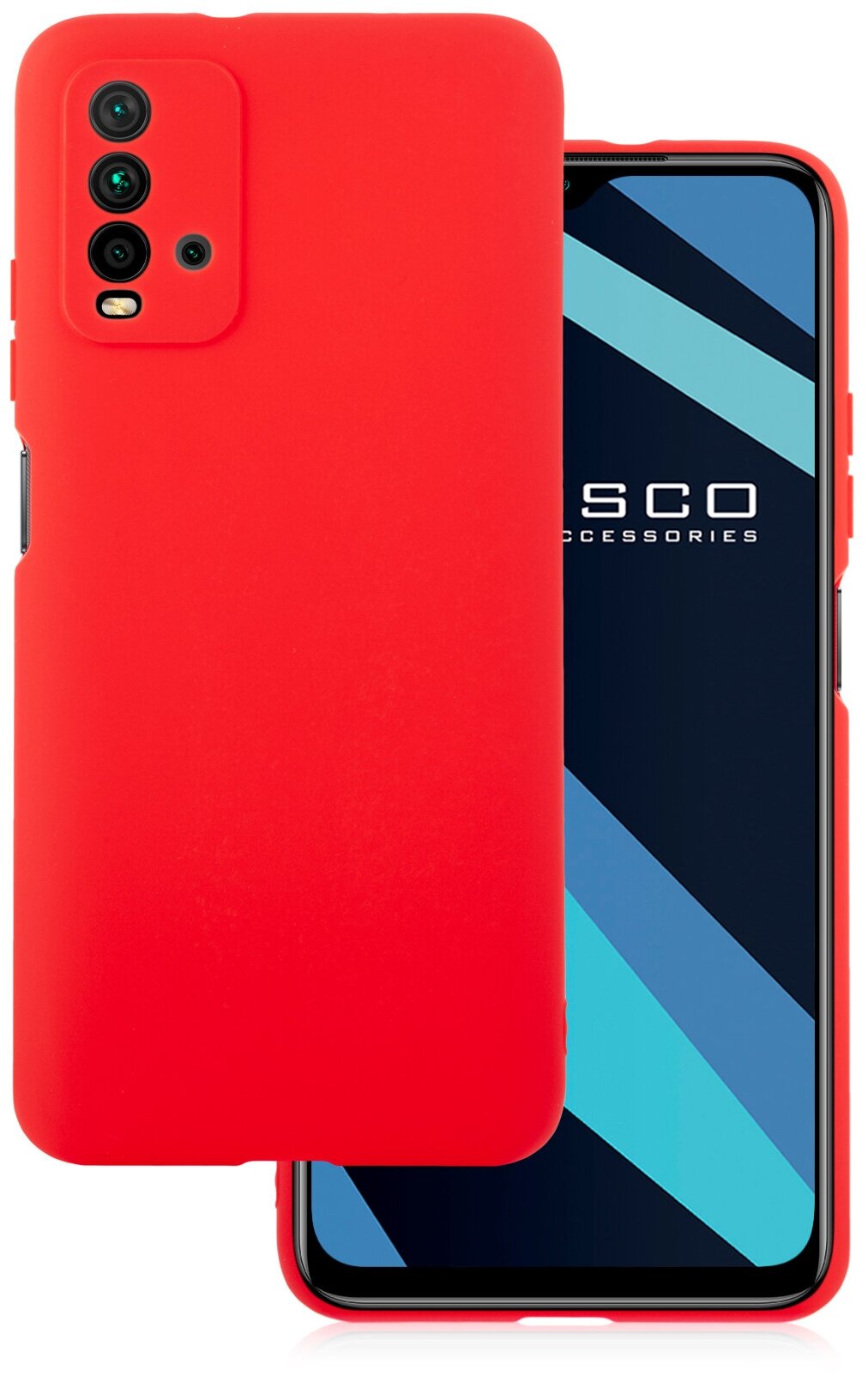 Чехол ROSCO для Xiaomi Redmi 9T, Poco M3 (Сяоми Редми 9Т, Поко м3), бортик (защита) вокруг блока камеры, силиконовый чехол, красный