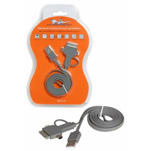 AIRLINE ACH-4-13 (ACH413) зарядный универсальный датакабель 4 в 1 miniusb / microusb / для iphone 4 / 5 / 6