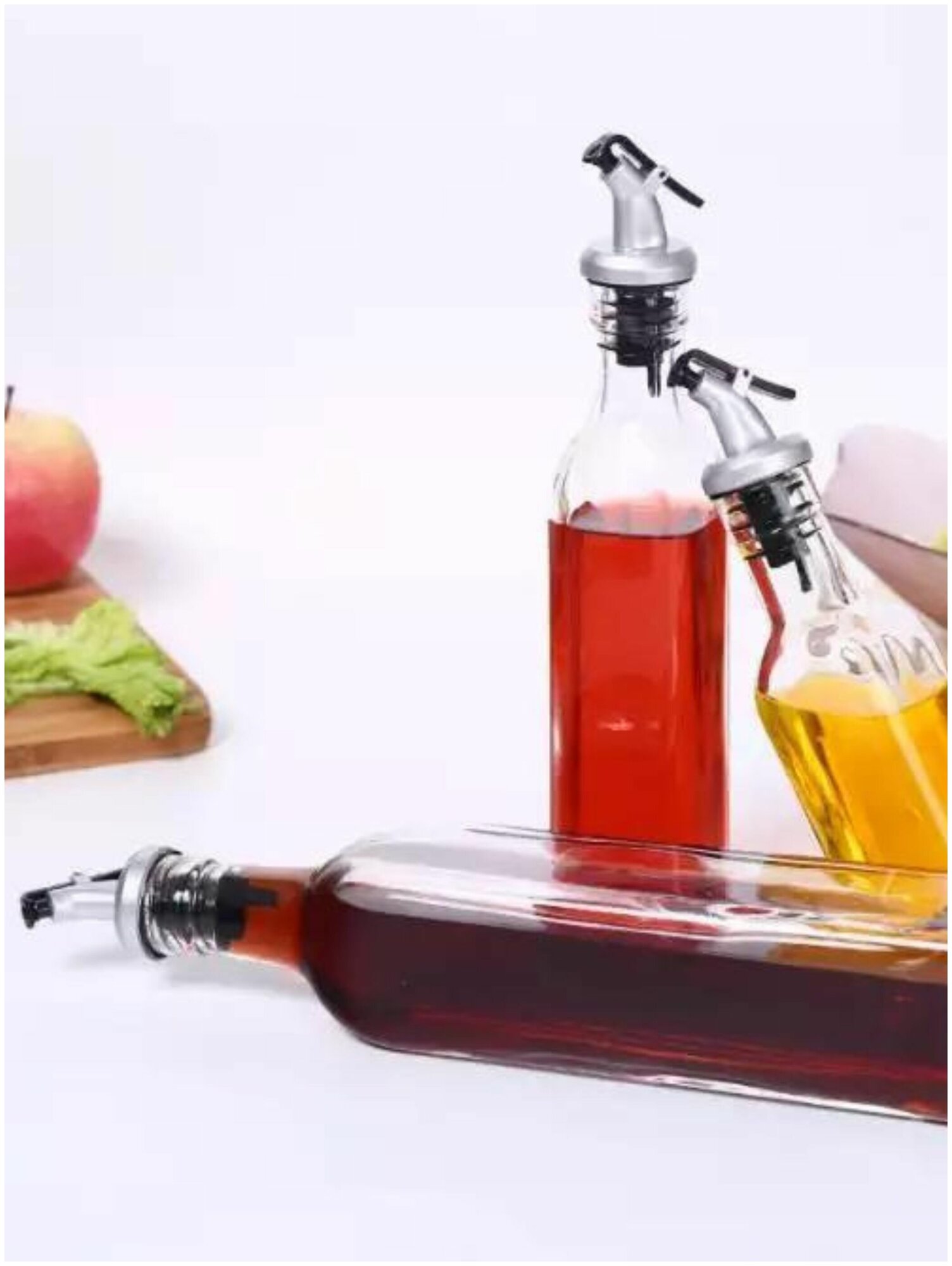 Бутылка стеклянная для масла и уксуса с пробкой и дозатором, для кухни, для хранения продуктов, набор бутылок - фотография № 8