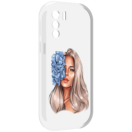 Чехол MyPads блондинка-с-голубыми-цветами женский для UleFone Note 13P задняя-панель-накладка-бампер