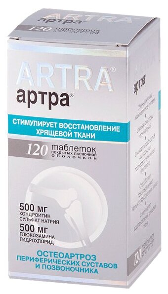 Артра таб. п/о плен., 500 мг+500 мг, 120 шт.