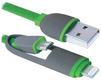 Кабель Defender USB - microUSB/Apple Lightning (USB10-03BP) 1 м черный