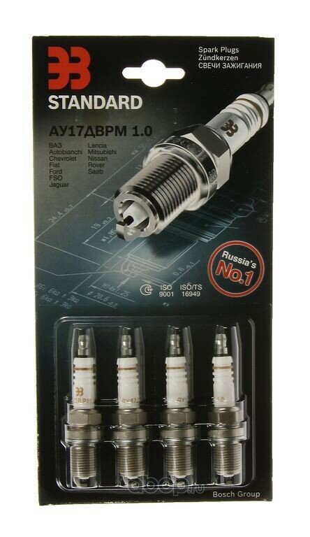 фото Свечи ЭЗ АУ17ДВРМ ВАЗ 2112- (для инжекторных 16-ти клапанных двигателей ВАЗ) в блистере 4 шт, артикул F01H7B0042HZ6