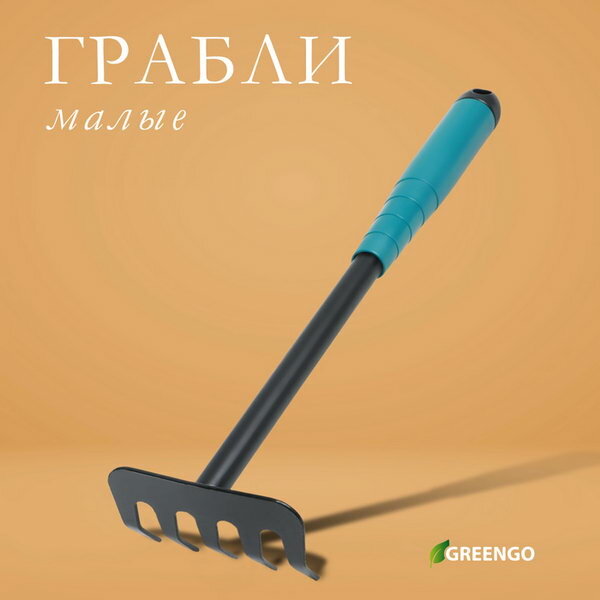 Грабли малые  прямые  5 зубцов  длина 28 5 см  металл  пластиковая ручка