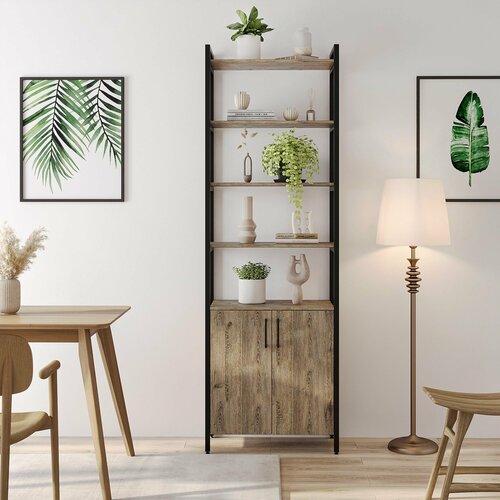 Дизайнерский Стеллаж лофт BRUNO 7 полочный с дверцами и полками (210х68х34см) Дуб Веллингтон