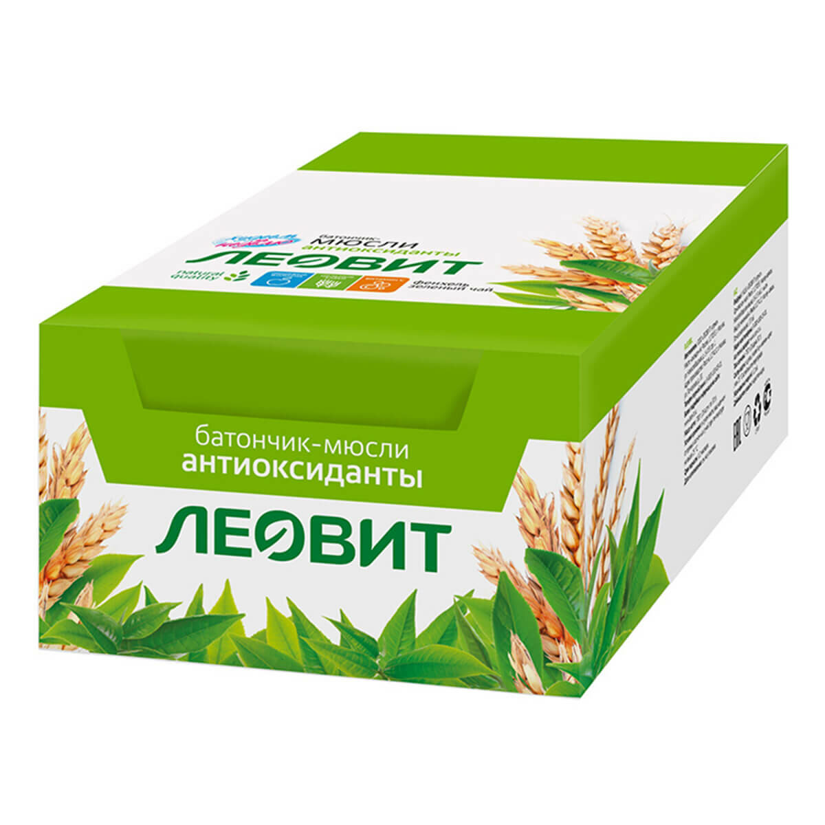 Батончикмюсли с фенхелем и зеленым чаем 26 шт по 30 г леовит